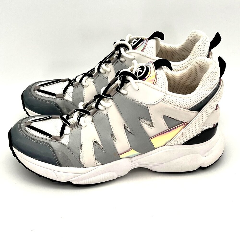 MICHAEL KORS Hero Mixed-Media Trainer Optic White Silver Sneakers Shoes 11M - Picture 6 of 16